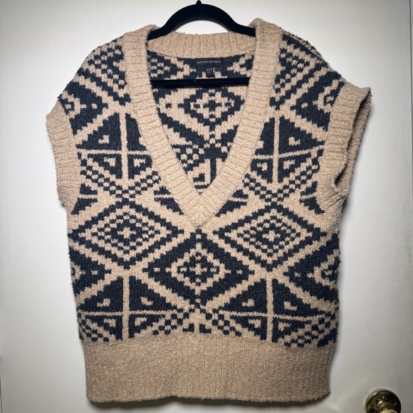 Banana Republic Women's Tan and Dark Grey Knit Sweater Vest XS/Small Oversize - Picture 1 of 7